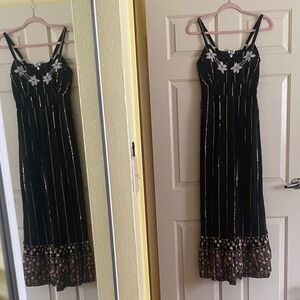 NWOT Ananta Black Maxi Dress with Floral Embroidery, Size L/XL